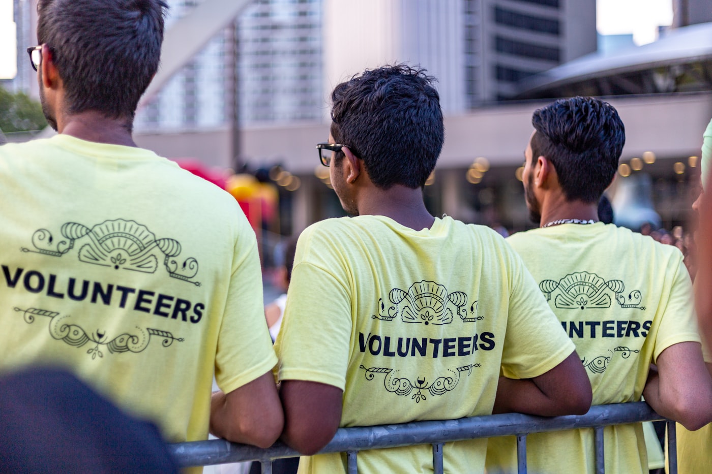 Volunteers working together in community service